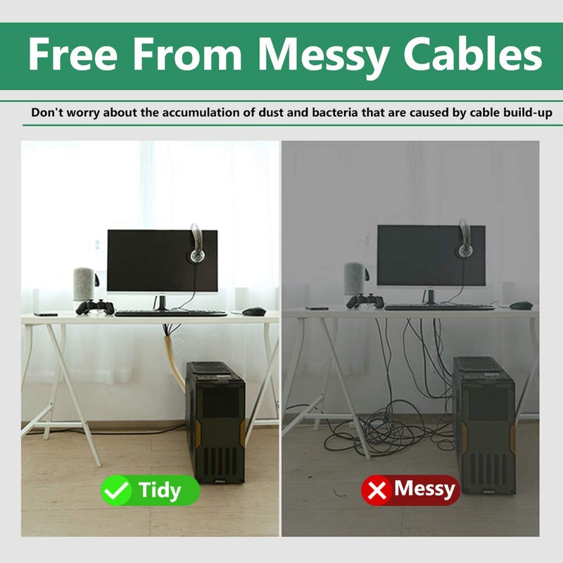 StangH Flexible Cable Management Sleeve with Zipper - Extendable Cord Organizer System Wrap Wire Cable Cover Sleeve Holder, Keep Home & Office Clean Safe Protector for TV/Media, Beige, 39 Inches, 2 Pcs - Image 5